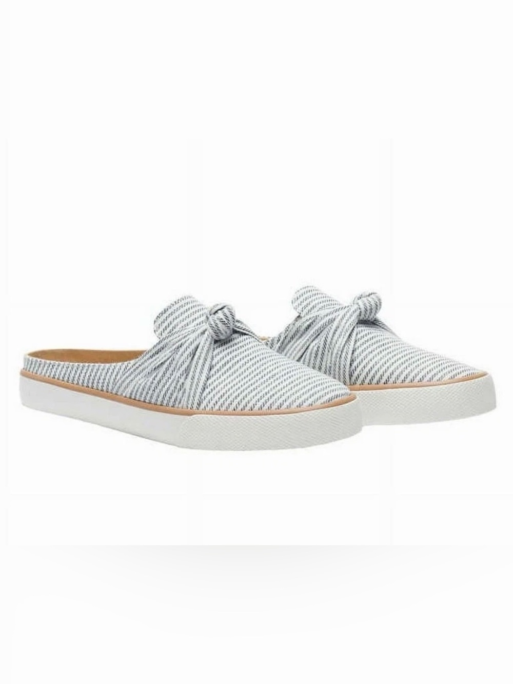 Margaritaville Ladies Knotted Mule Flats (Grey/White Stripe, US 8)